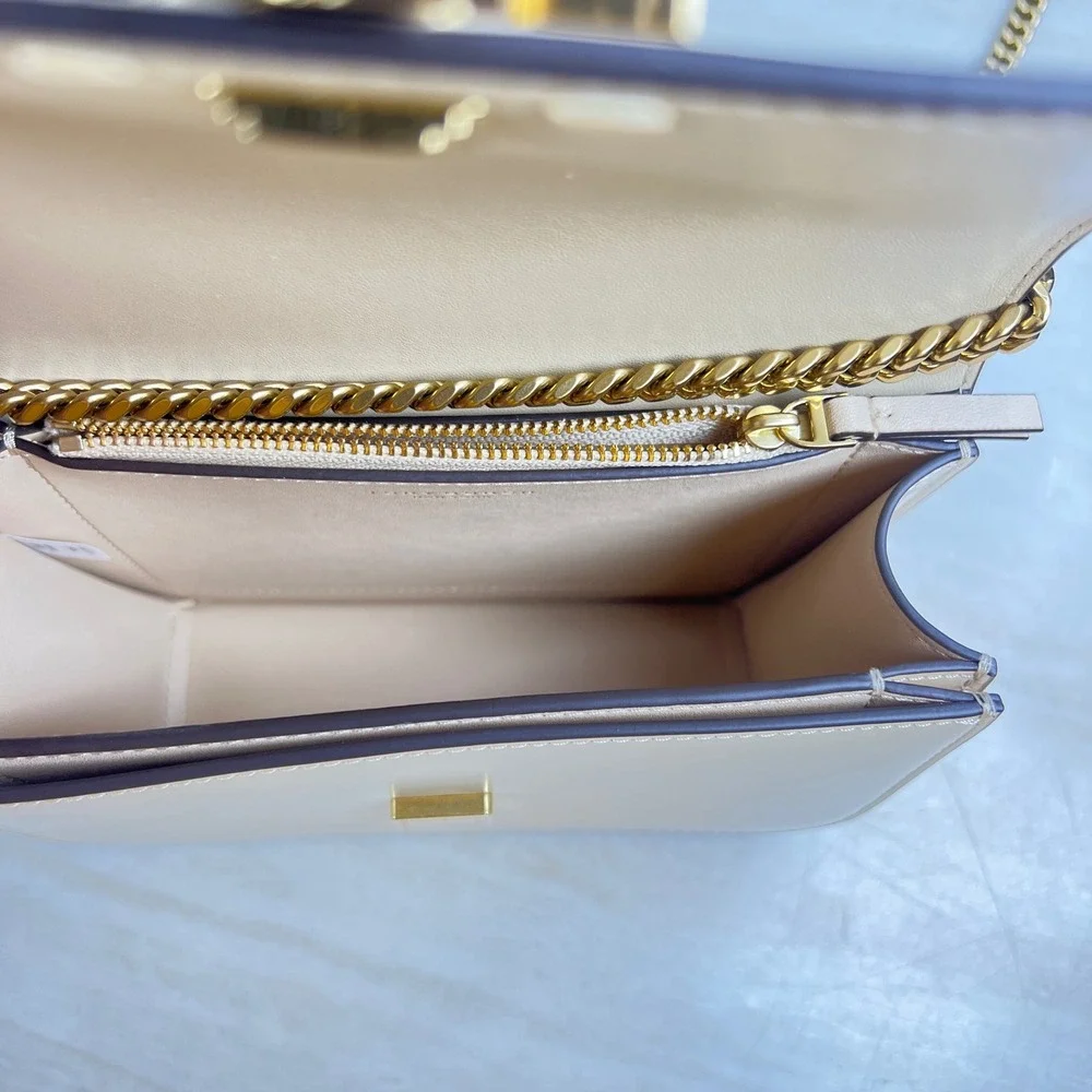 Tory Burch Eleanor Small Convertible Shoulder Bag Cream Ivory Gold Chain Logo - Picture 5 of 12